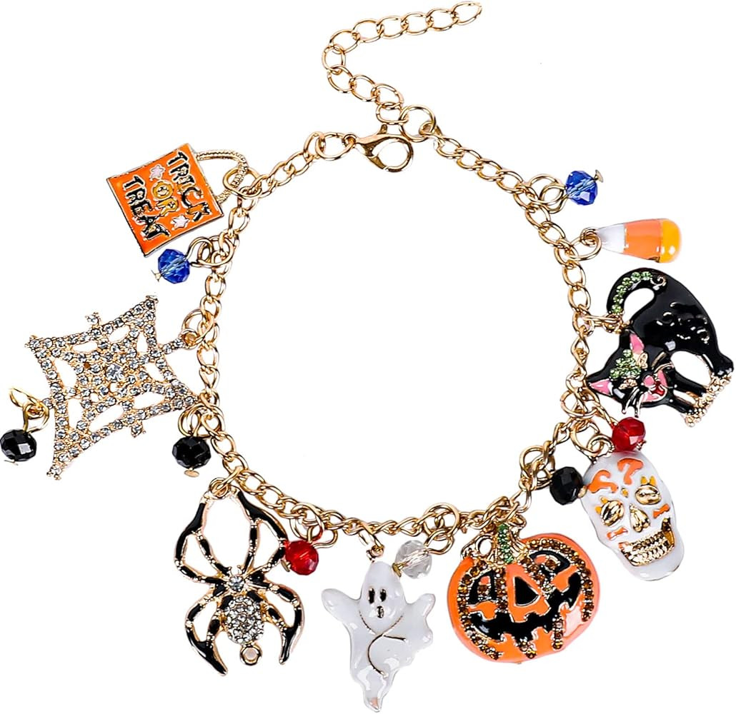 Whaline Halloween Bracelet Halloween Pumpkin Spider Ghost Black Cat Pendant Bracelet Adjustable A... | Amazon (US)