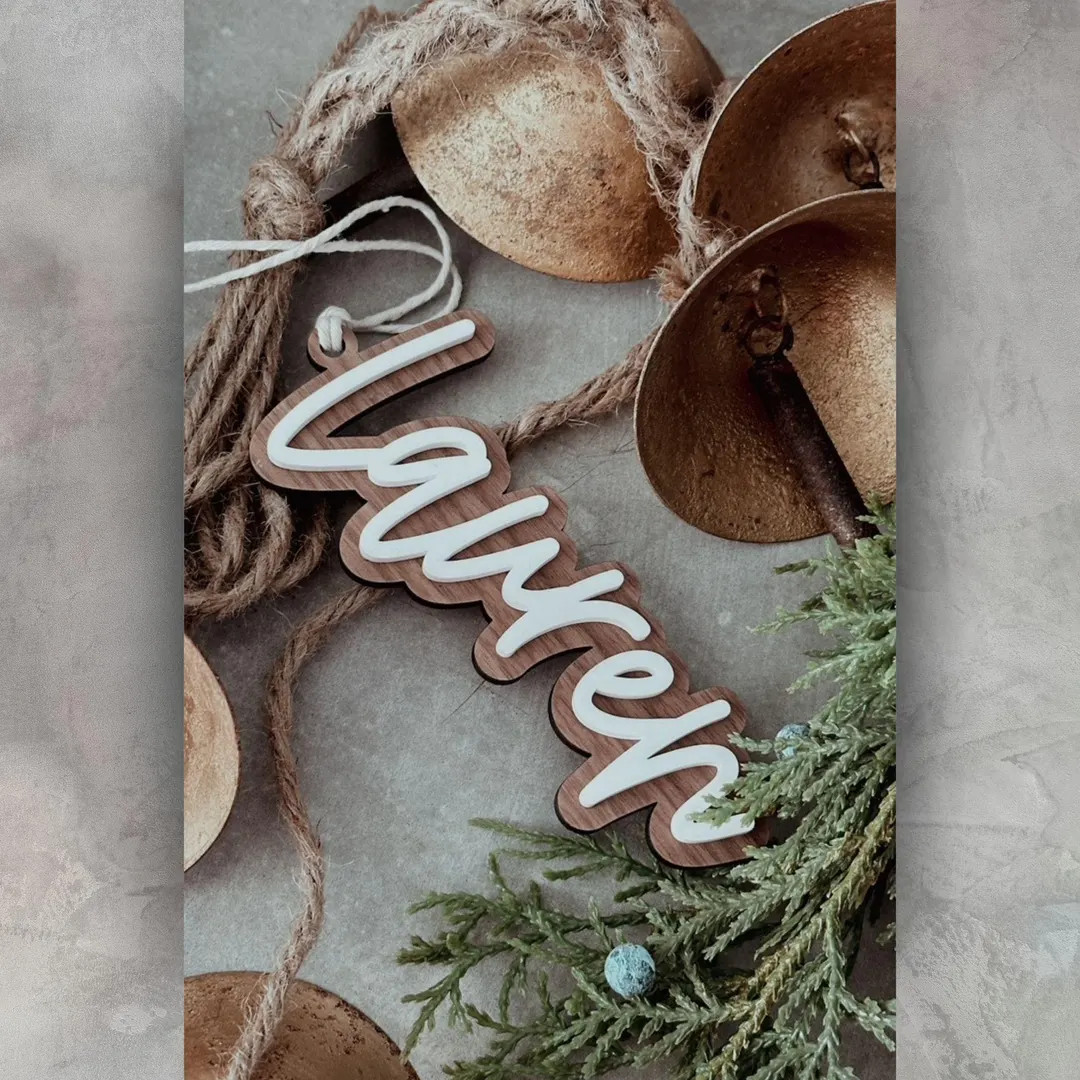Personalized Christmas Stocking Tag: Laser Cut Walnut Wood Name Tag - Etsy | Etsy (US)