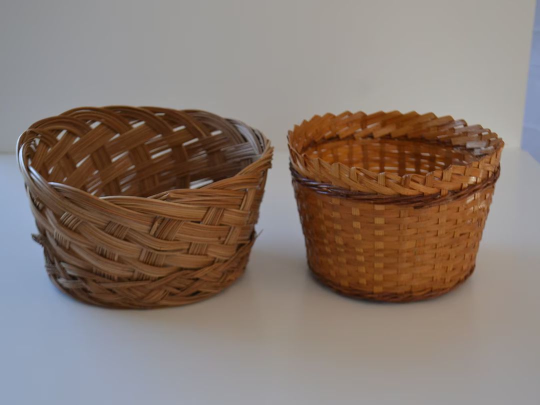 Vintage Boho Wicker Baskets Assorted Lot of 2 | Etsy (US)