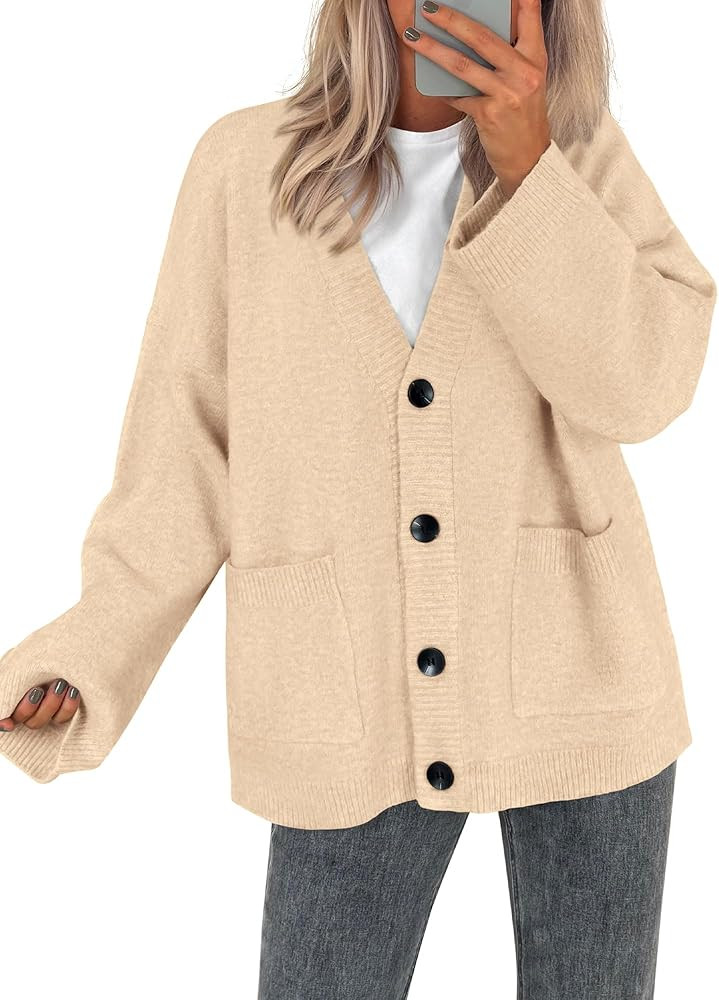 BTFBM Fall Fashion 2025 Button Down Cardigan Sweaters for Women Trendy V Neck Long Sleeve Knit Wi... | Amazon (US)