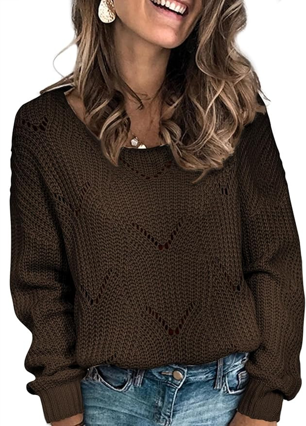 Dokotoo Womens Sweaters 2025 Crewneck Cute Elegant Soft Long Sleeve Hollow Cable Knit Pullover To... | Amazon (US)