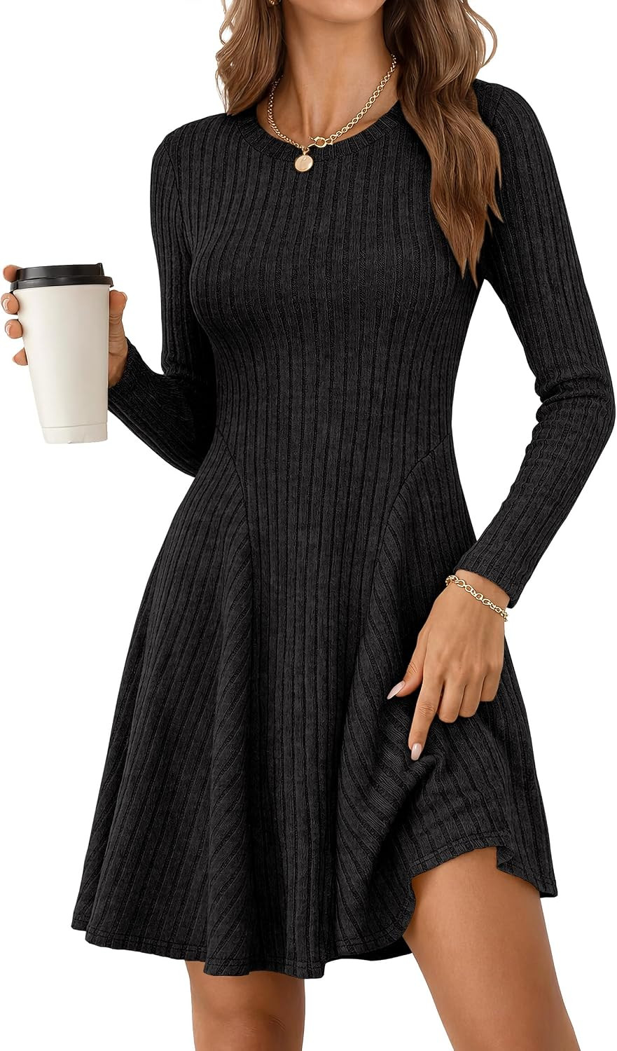 ANRABESS Women's Long Sleeve Fall Dresses Ribbed Knit Sweater Dress | Amazon (US)