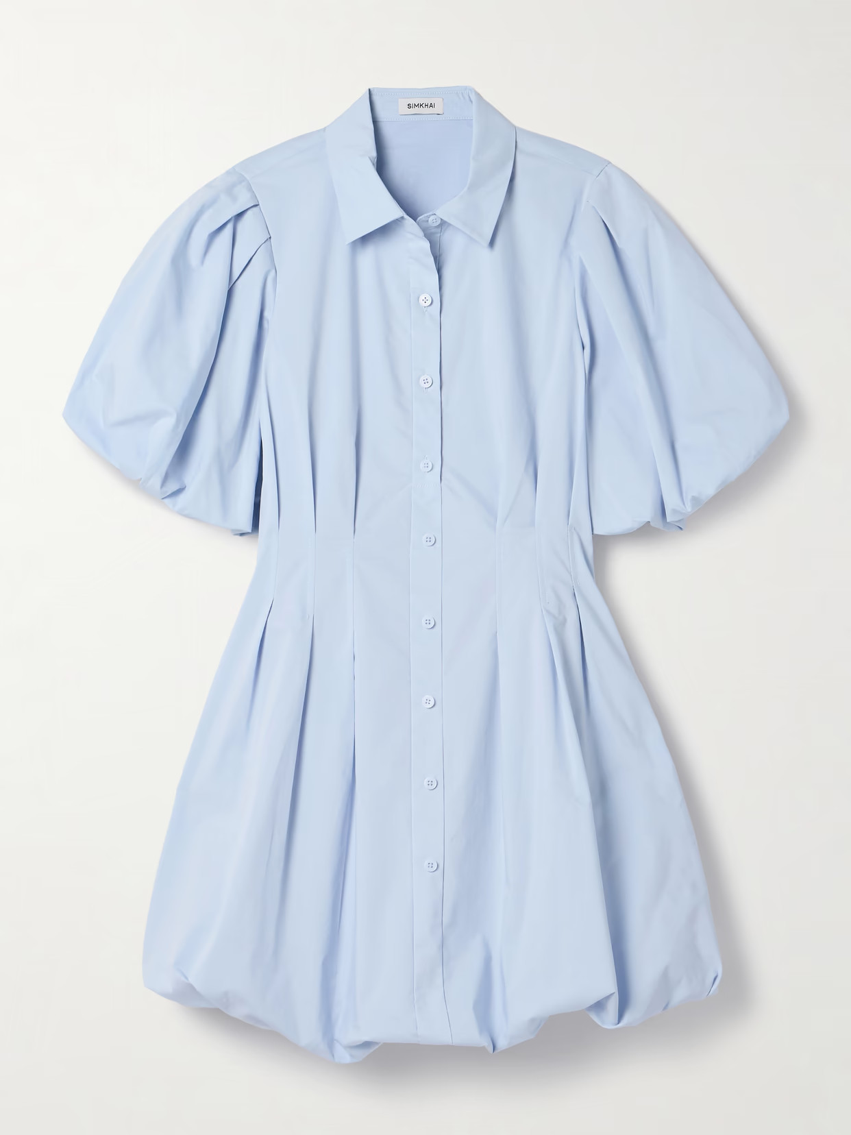 SIMKHAI - Cleo Pleated Cotton-blend Mini Shirt Dress - Blue | NET-A-PORTER (US)