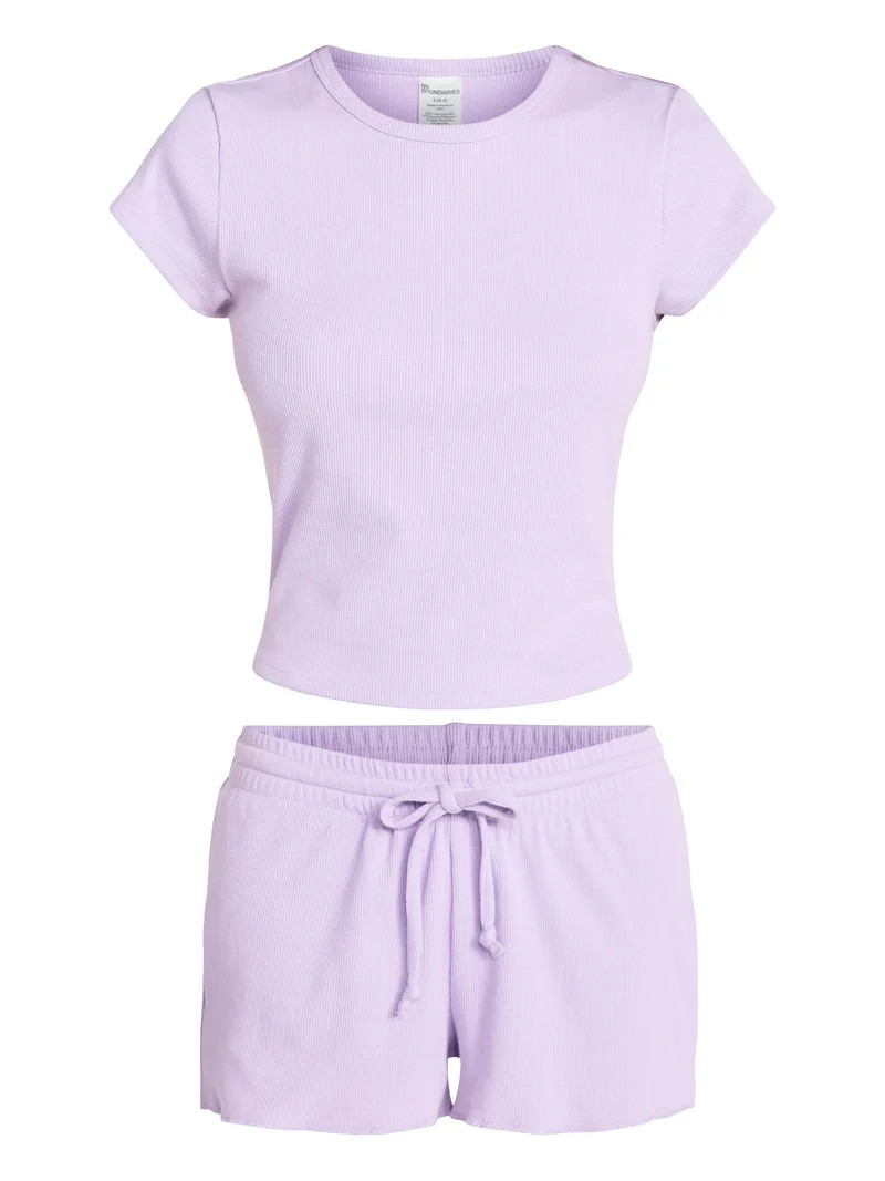 No Boundaries Sleep Ribbed Tee and Shorts Set, 2-Piece, Women’s XXS-3X | Walmart (US)