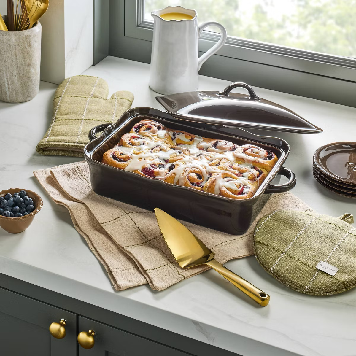 Ceramic Wavy Edge Baking Dish Brown - Hearth & Hand™ with Magnolia | Target