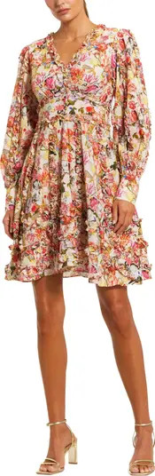 Ruffle Floral V Neck Cotton Mini Dress Long Sleeve Floral Dress With Sleeves Long Sleeve Mini Dress | Nordstrom