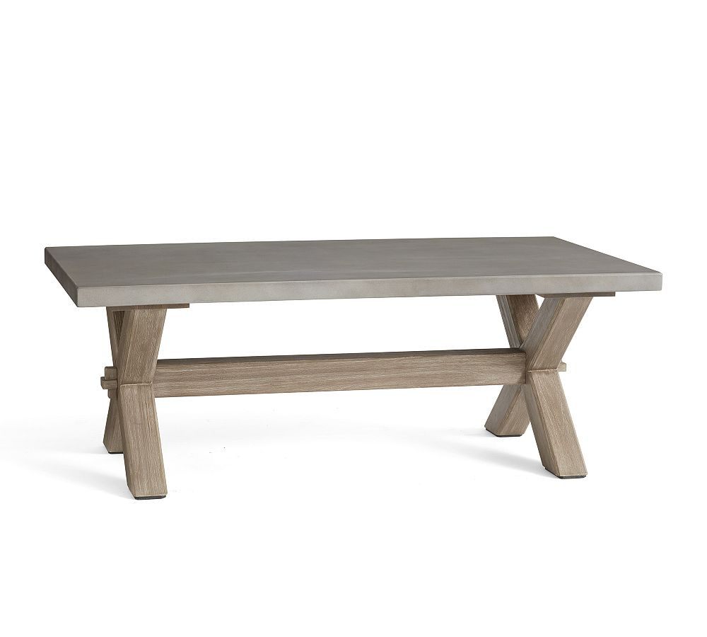 Abbott Concrete & Acacia Rectangular Outdoor Coffee Table (50"-62") | Pottery Barn (US)