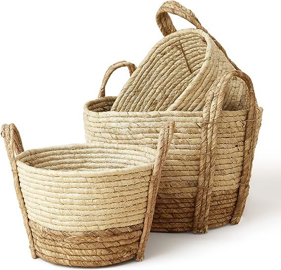 La Jolie Muse Hand Woven Wicker Storage Baskets, Seagrass Rope Natural Basket Set of 3, Minimalis... | Amazon (US)