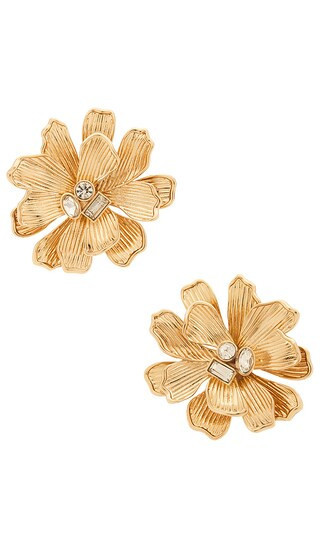 BaubleBar Floral Statement Earrings in Metallic Gold. | Revolve Clothing (Global)
