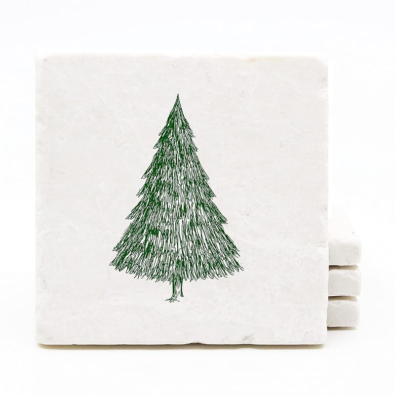 Christmas Tree Drink Coasters - Set of Four Holiday Marble Stone Coasters | Amazon (US)