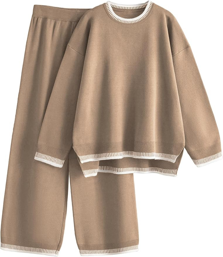 Tanming Women's Sweater Sets 2 Piece Outfits Knitted Pullover Jumper and Wide Leg Pants Tracksuit | Amazon (US)