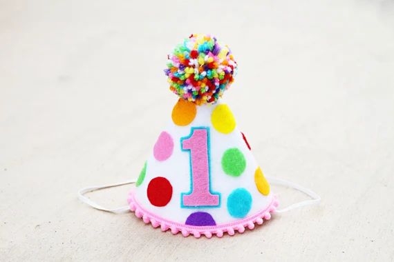 Girls Rainbow 1st Birthday Party Hat - Girls First Birthday Sprinkles Polkadot Party Hat- Confett... | Etsy (US)