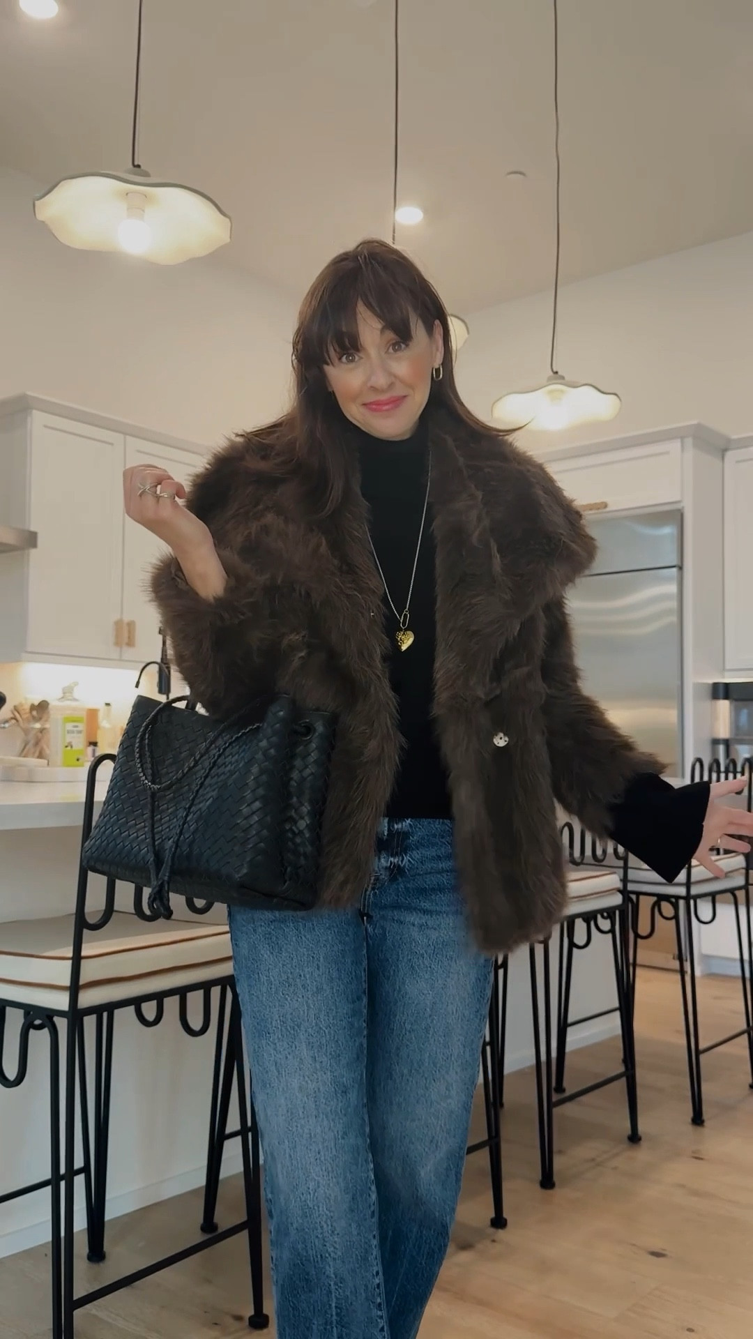 Sweater Styling Hack-  Try this if you feel like chunky knit sweaters or those with higher neck lines, sometimes make you feel or look busty, broad or bulky. 