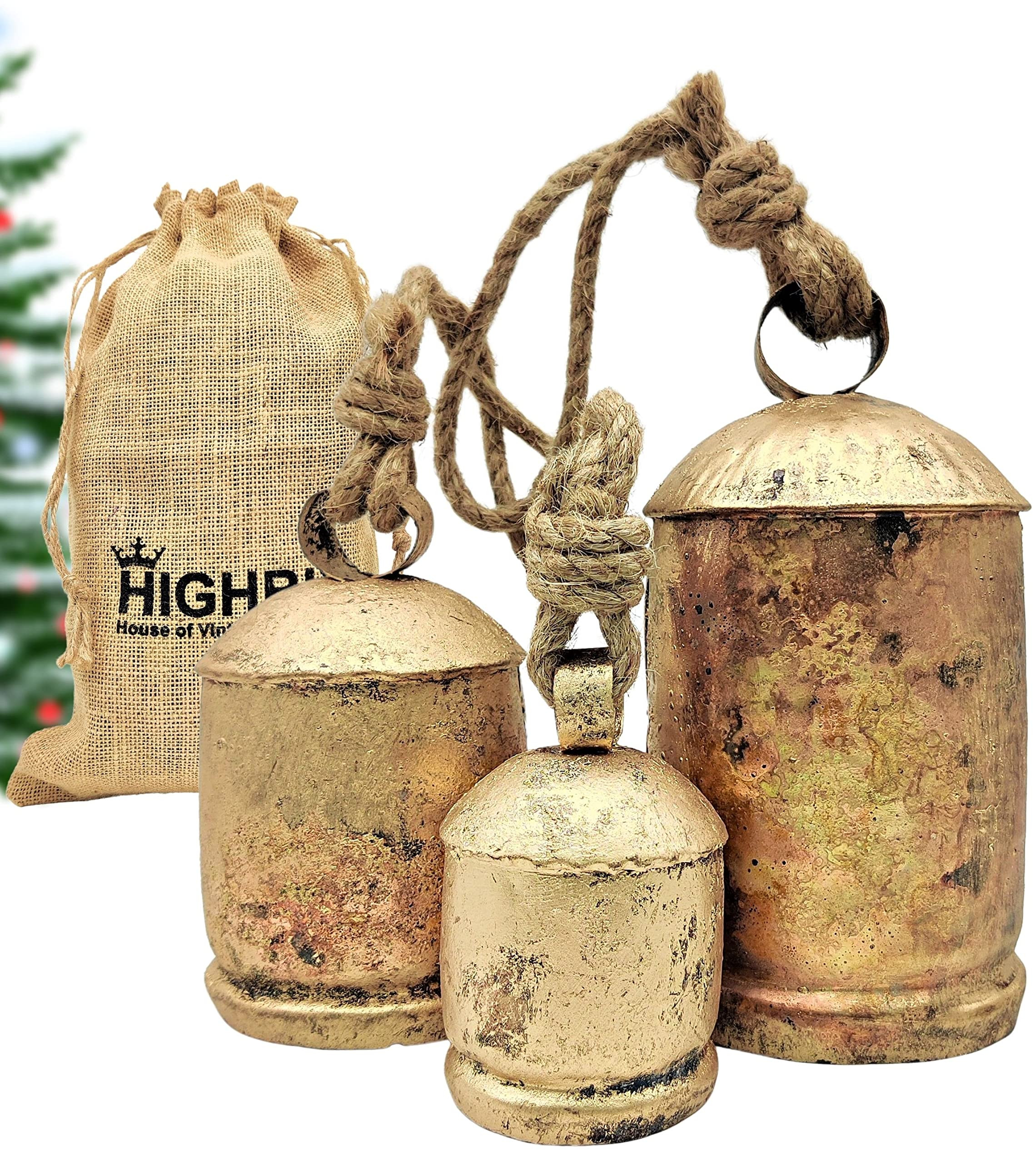 HIGHBIX Set of 3 Giant Harmony Cow Bells Huge Vintage Handmade Rustic Lucky Christmas Hanging XL ... | Amazon (US)