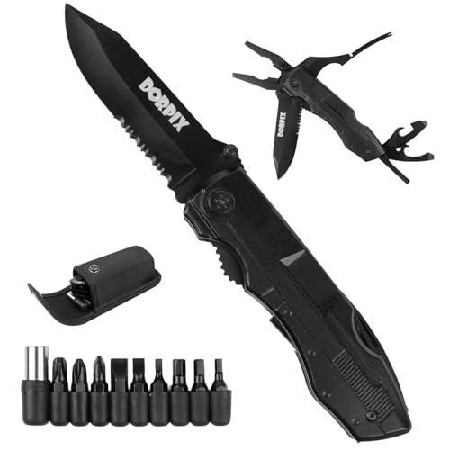 DORPIX Multitool knife- Pocket Knife and Tactical Knife with Pliers, 9-Pack Screwdrivers, Bottle & Can Opener, Liner Lock, Nylon Sheath for Camping Hiking Outdoors,Black | Amazon (US)