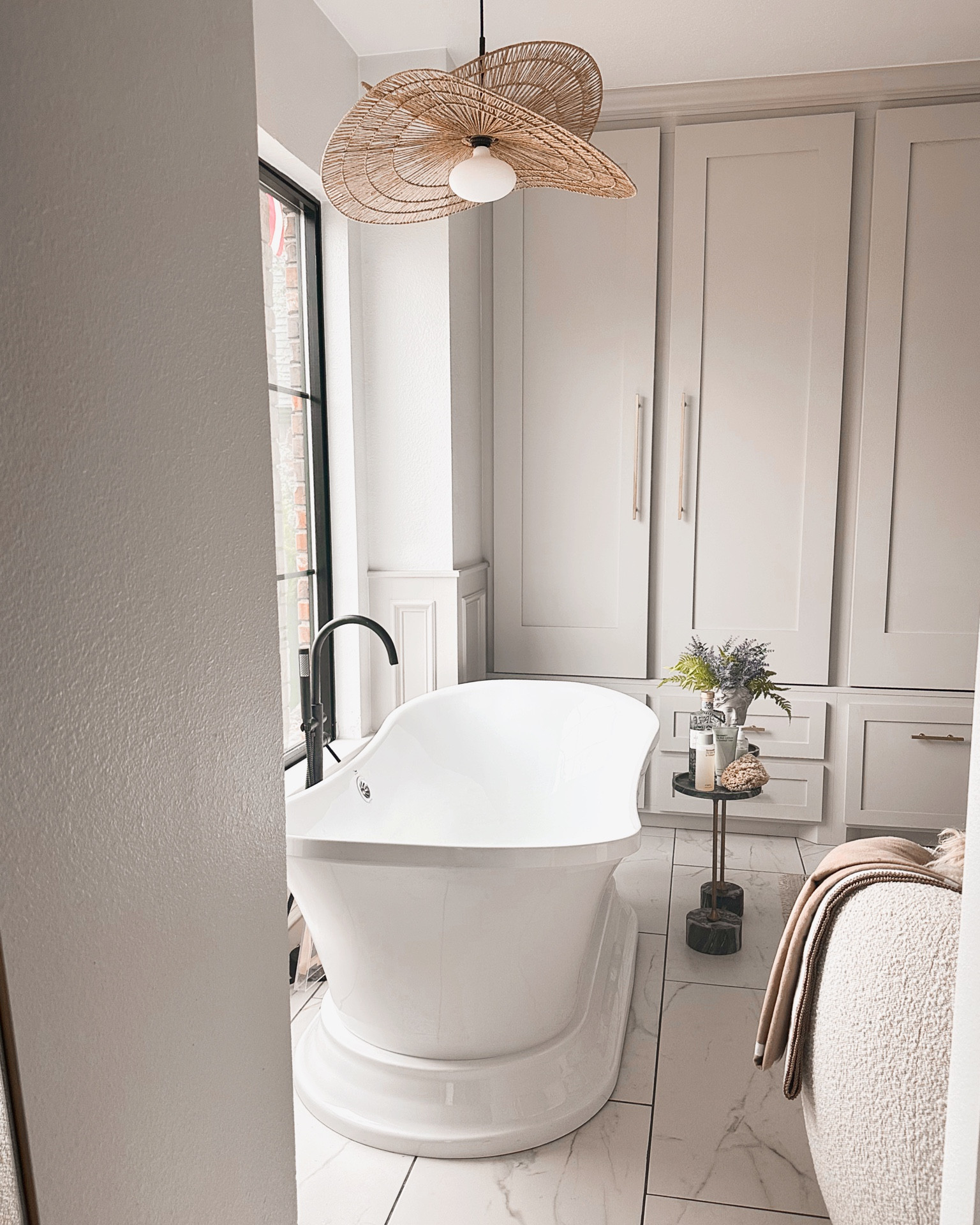 Woven pendant light for bathroom //better homes and gardens large light bulb //bathroom marble tables 

#LTKstyletip #LTKhome #LTKFind