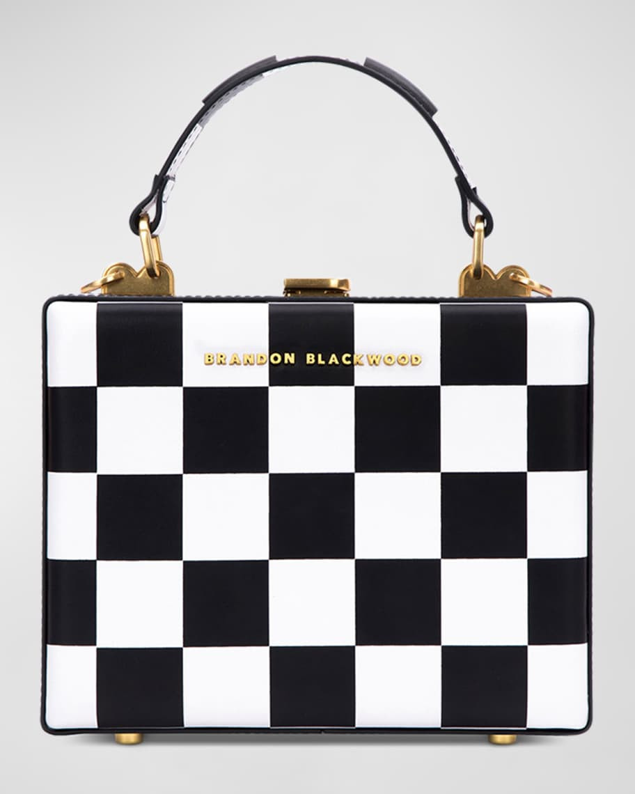 Kendrick Trunk Checkered Leather Top-Handle Bag | Neiman Marcus