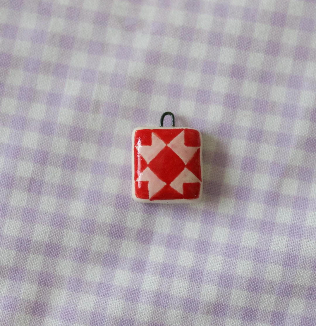 Ceramic Quilt Block Charm -red and Pink Quilt - Quilt Square Charm - Etsy | Etsy (US)