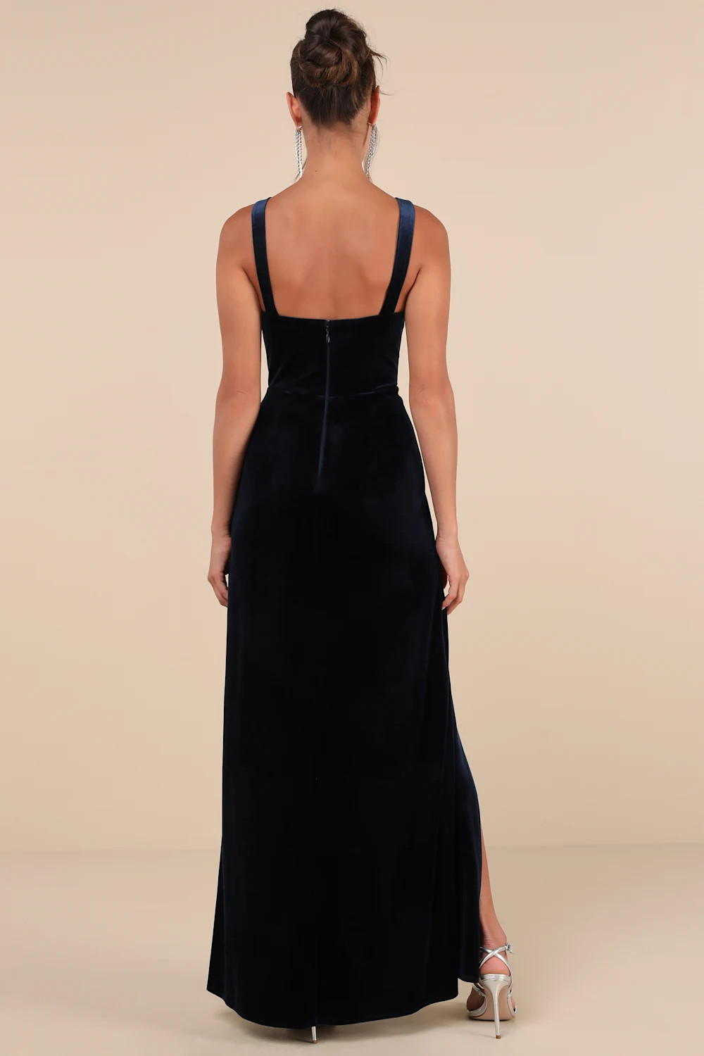 Elegant Sweetie Dark Navy Velvet Square Neck Maxi Dress | Lulus