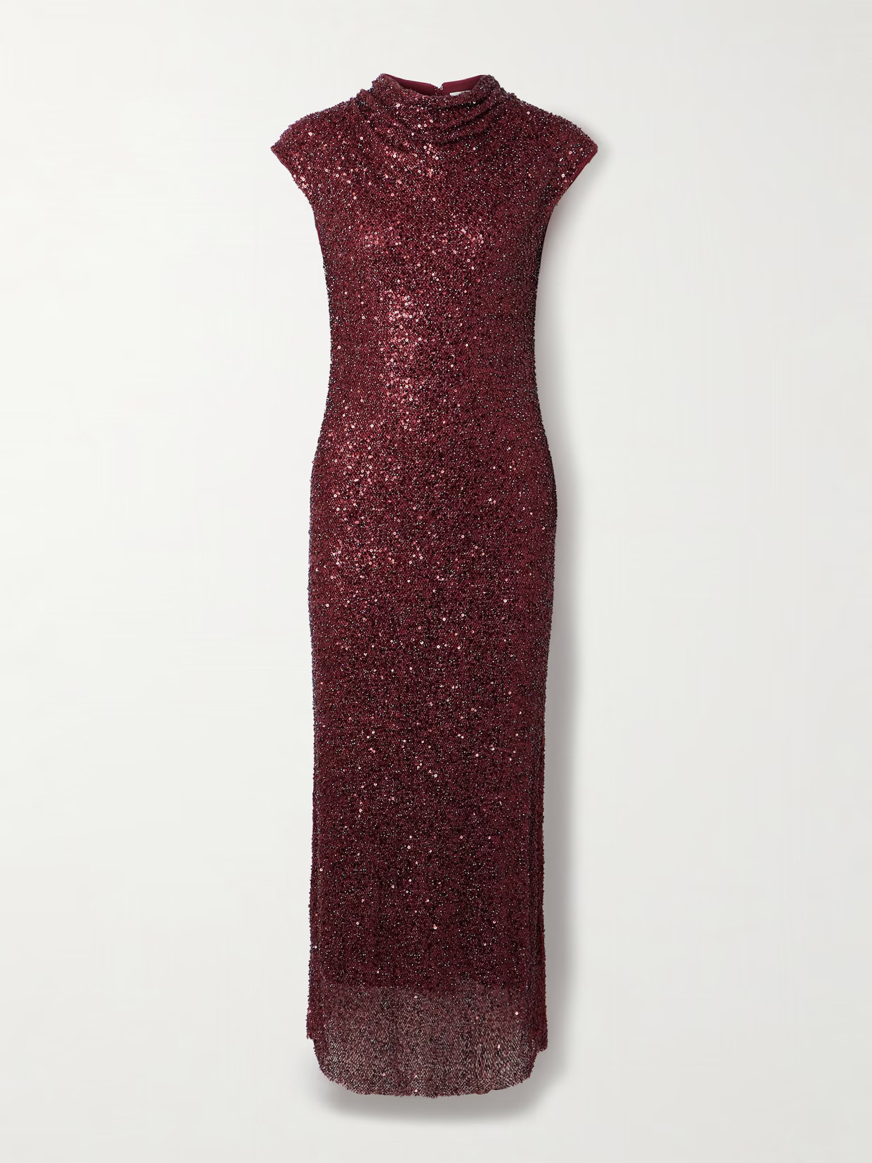 SIMKHAI - Zaria Embellished Draped Mesh Midi Dress - Burgundy | NET-A-PORTER (UK & EU)
