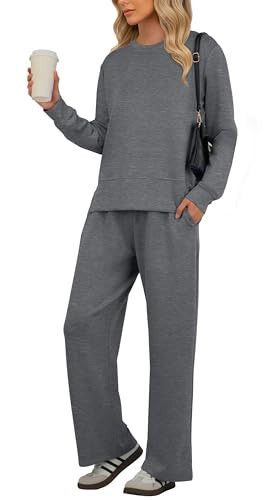 PrinStory Women's Two Piece Lounge Set Outfits Soft Matching Sets Fall Clothes Travel Outfits Airport Outfit Trendy Dark Gray S | Amazon (CA)