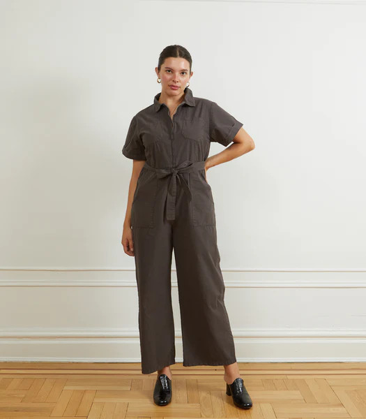 Poppy Short Sleeve Utility Jumpsuit- Espresso | Loup