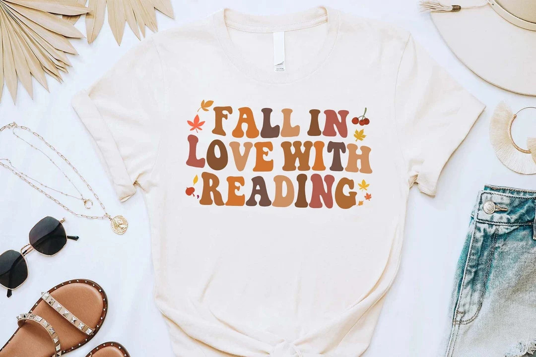 Fall in Love With Reading Shirt, School Librarian Shirt, Retro Teacher Shirt, Fall Reading Teache... | Etsy (US)