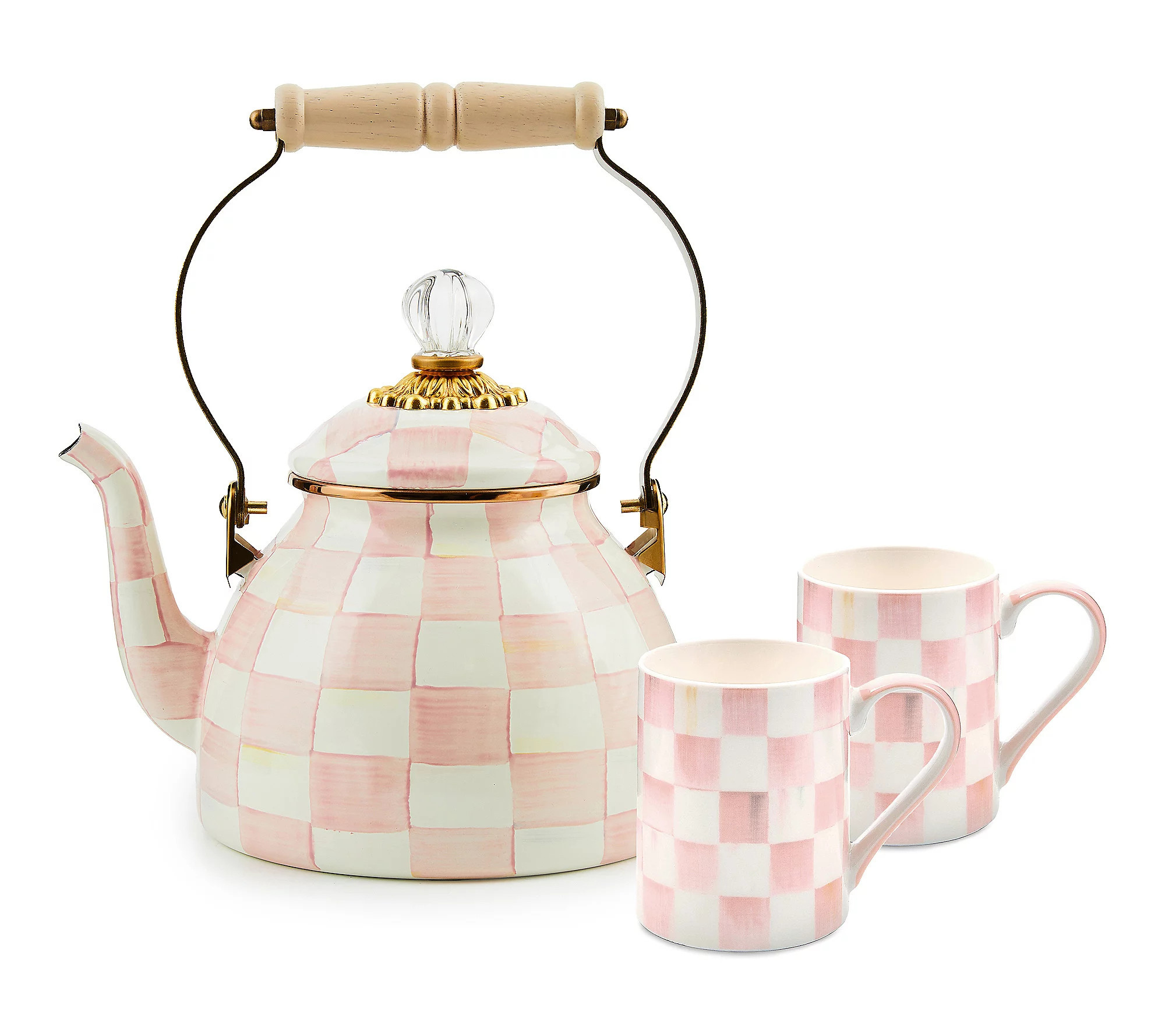 As Is MacKenzie-Childs 2qt Enamel Tea Kettle And 2 Mugs | QVC