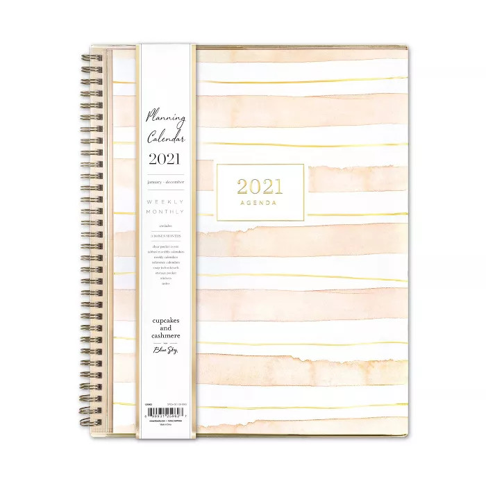 2021 Planner Clear Pocket Cover 8.5" x 11" Weekly/Monthly Wirebound Peach Stripes - cupcakes and ... | Target
