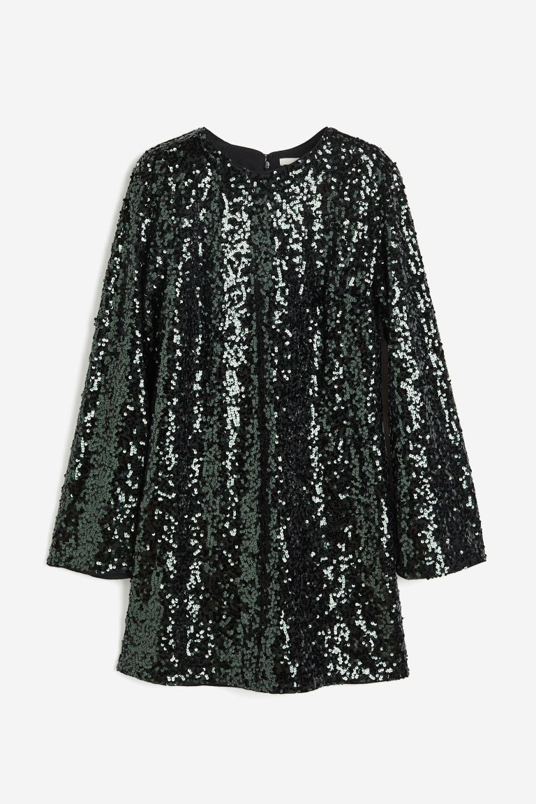 Sequined Dress - Dark green/sequins - Ladies | H&M US | H&M (US + CA)