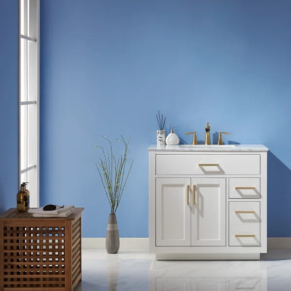 Coralvine 36'' Free-standing Single Bathroom Vanity with Marble Vanity Top | Wayfair North America
