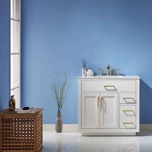 Coralvine 36'' Free-standing Single Bathroom Vanity with Marble Vanity Top | Wayfair North America