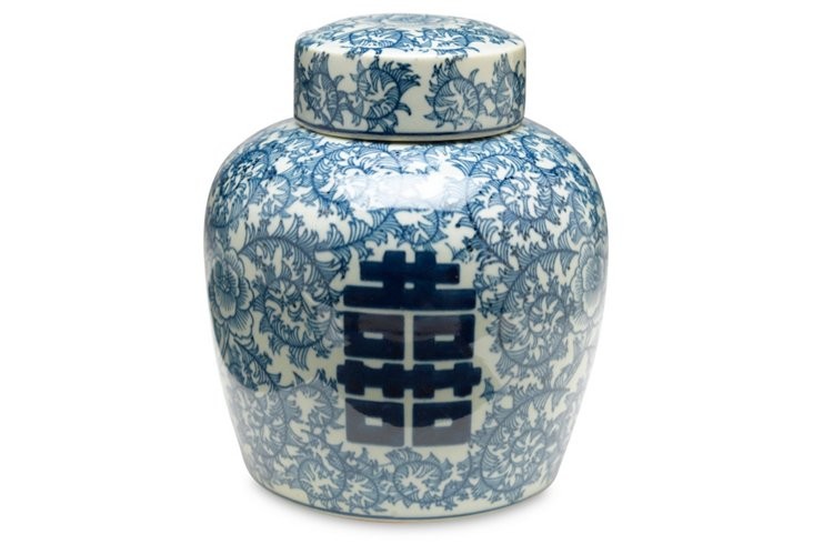 9" Jolie Jar, Blue/White | One Kings Lane