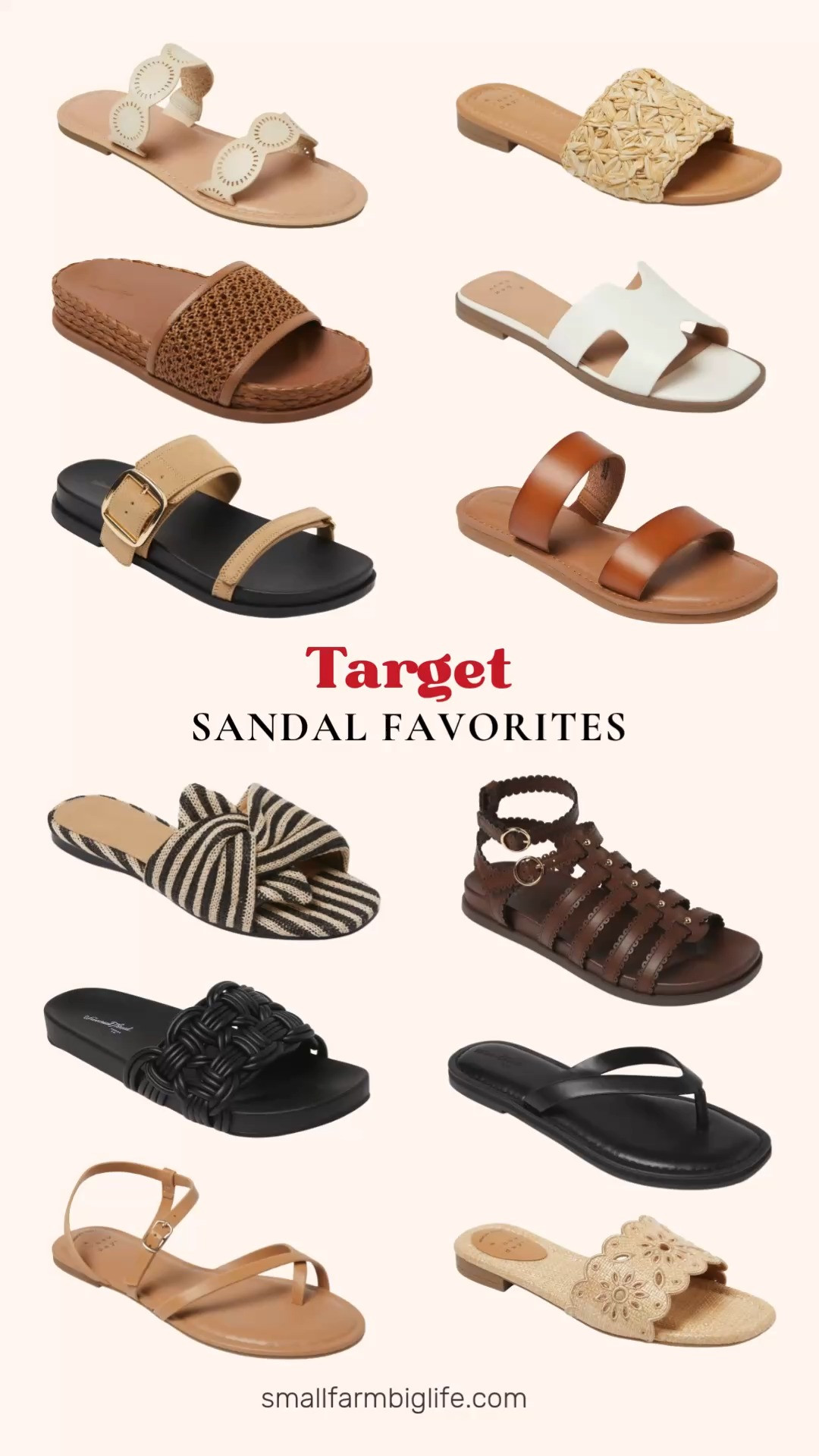 More Target sandal favorites to round out your summer shoe rotation! I am loving the ankle strap sandals in tan and the gladiator style in brown, plus the footbed slides with a memory foam insole for all day comfort. The woven slide sandals are having a moment too, from the striped and woven look styles to the natural woven pairs, along with classic flip flops for easy everyday wear. Shop every pair right here on my LTK. 

 #LTKootd #LTKSeasonal #LTKOver40