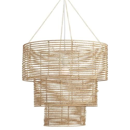 Woven Coastal Beach Natural Jute Rope Wrapped 3 Tier Chandelier | Kathy Kuo Home