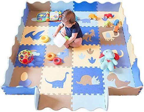 Baby Play Mat with Fence Dinosaur Style with 18 Patterns Thick (0.56") Interlocking Waterproof Fo... | Amazon (US)