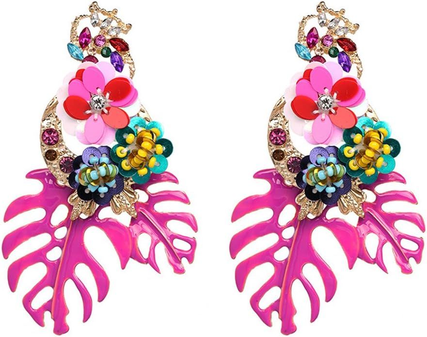 GOGNGTR Bohemia Flower Palm Leaf Stud Alloy Earrings Colorful Sequin for Women Jewelry(GN0005) | Amazon (US)