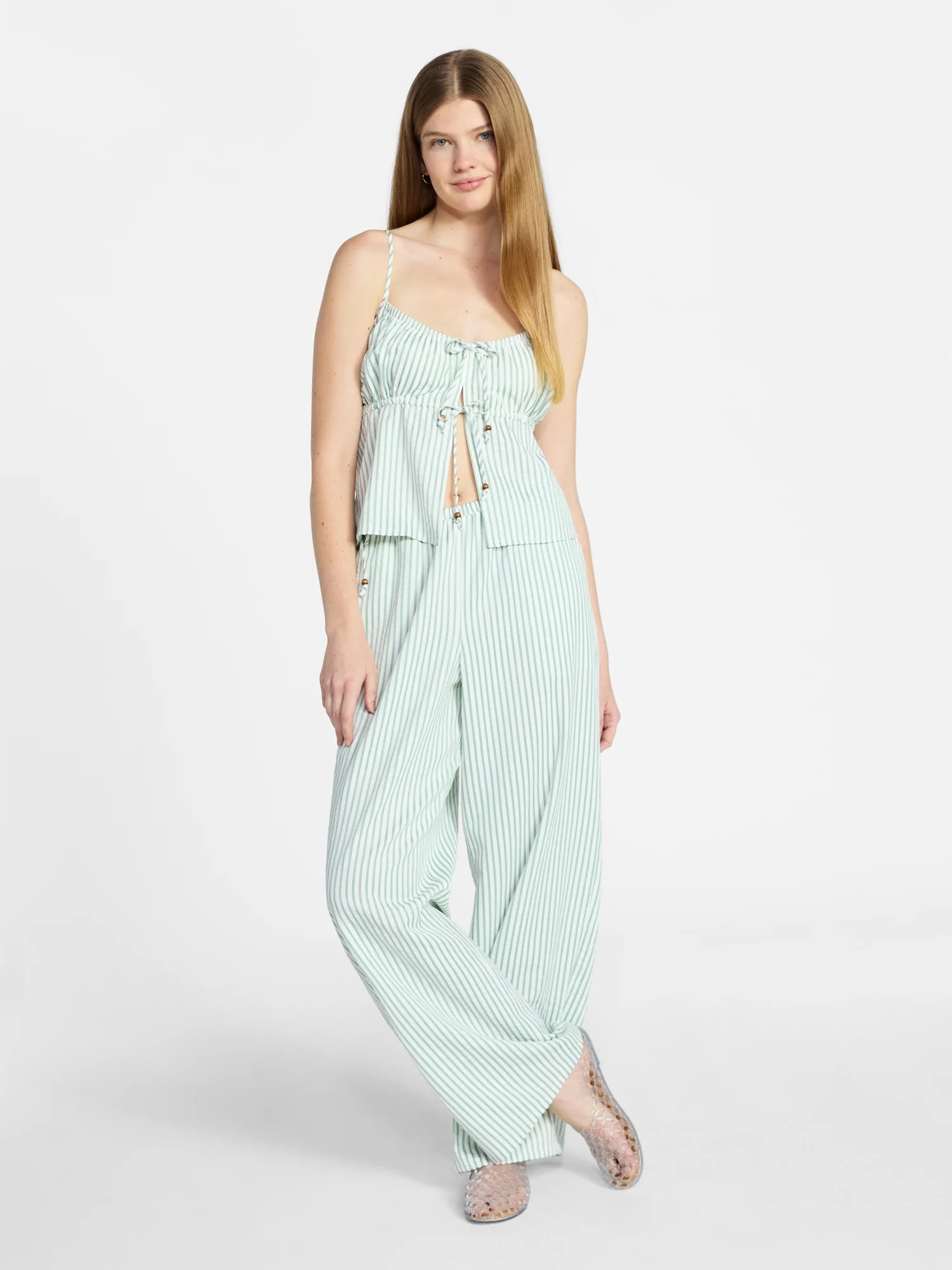 No Boundaries Seersucker Double Tie Cami Top and Pants Set, 2-Piece, Women's XXS-XXL | Walmart (US)