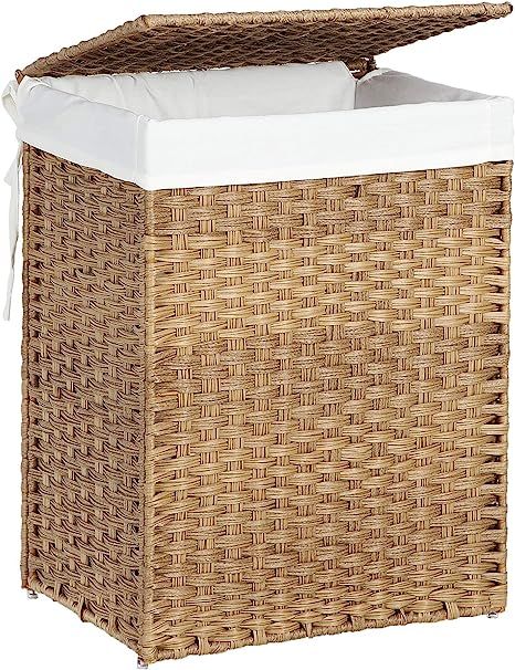 SONGMICS Handwoven Laundry Hamper, 23.8 Gal (90L) Synthetic Rattan Clothes Laundry Basket with Li... | Amazon (US)