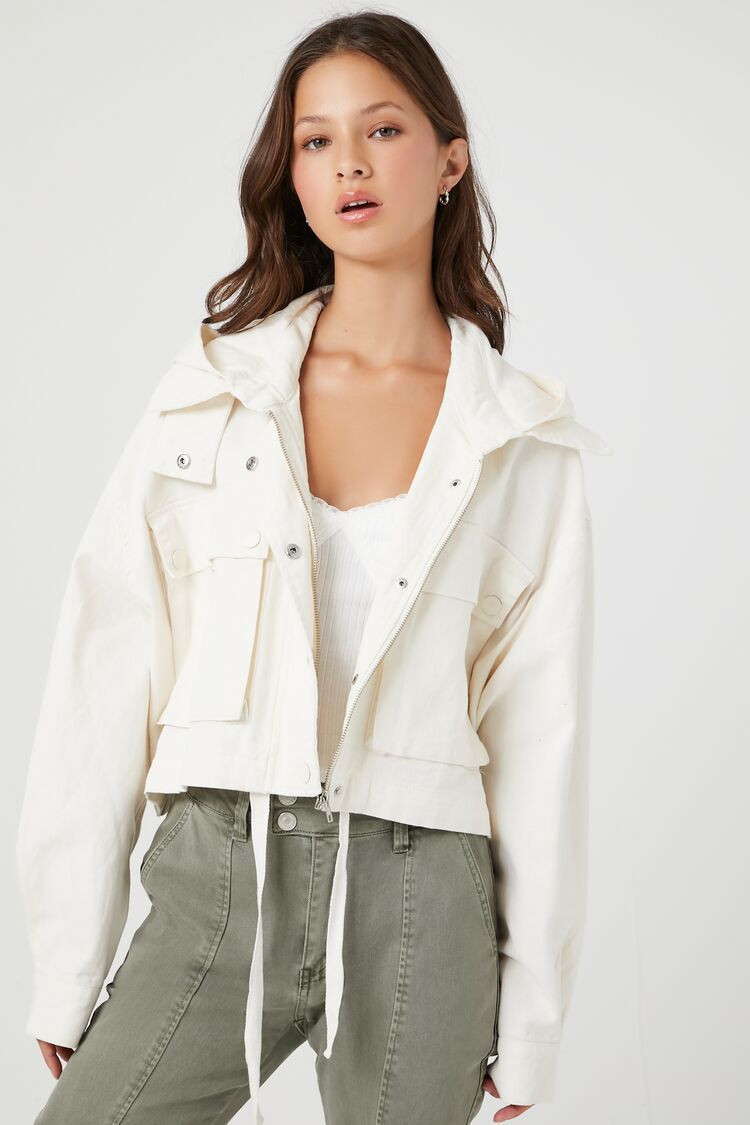Hooded Drawstring Twill Jacket | Forever 21