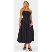 Bandeau Pleated Lace Up Back Detail Midi Dress In Black, Women's Size UK 10 | EGO (UK)