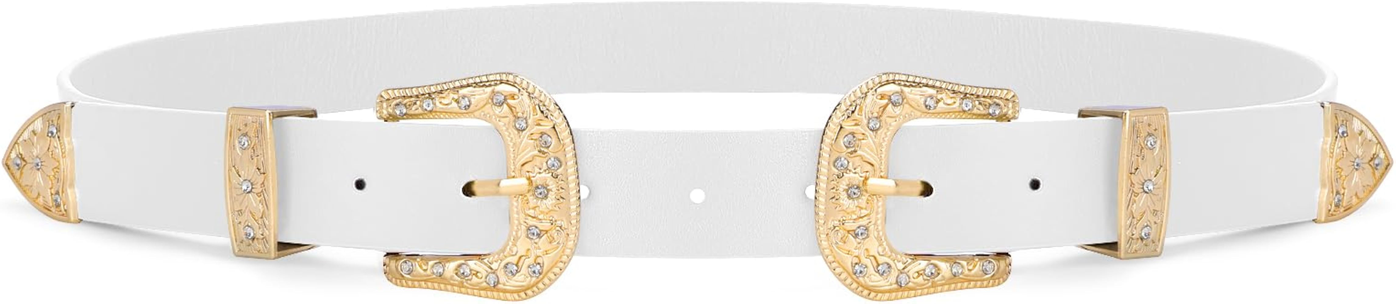 WHIPPY Vintage Western Leather Belt for Women Double Buckle Retro Cowgirl Waist Belts for Jeans P... | Amazon (US)