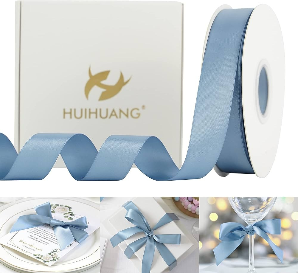 HUIHUANG Dusty Blue Satin Ribbon 50 Yards Double Faced Satin Ribbon 1 inch Blue Silk Ribbon for G... | Amazon (US)
