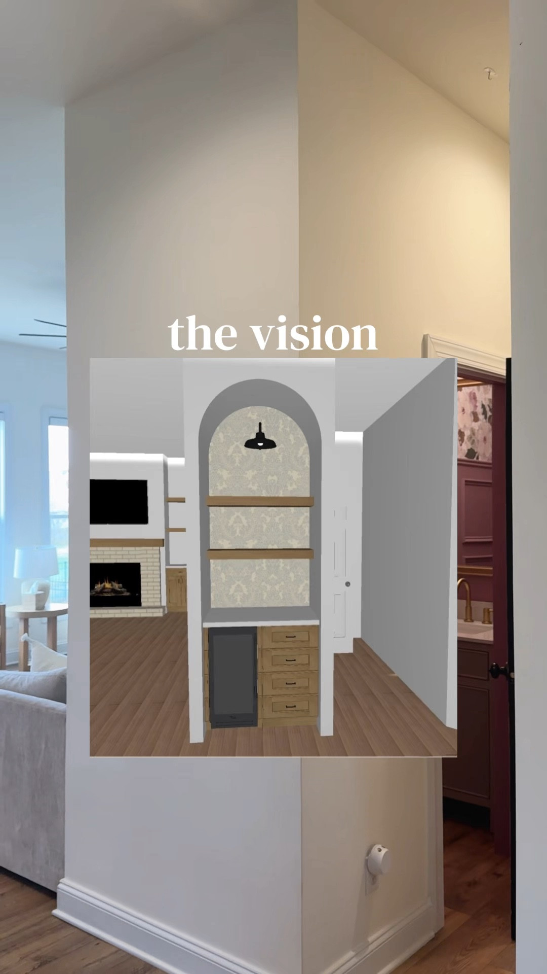 the next DIY project is the wine bar. I’ve always wanted a wine fridge and finally found the space in our house to add an arched wine nook / coffee bar #homedecor #interiorstyling