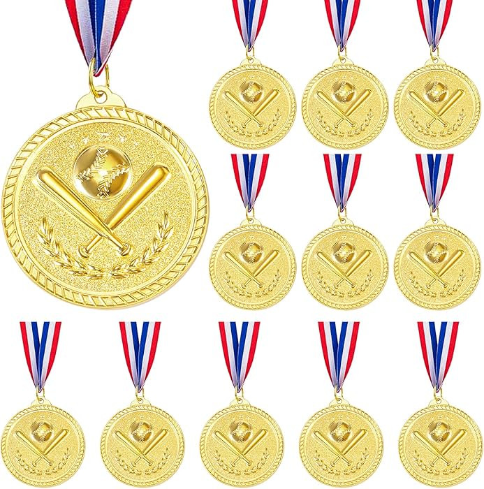 Caydo 12 Pieces Sports Medals Golden Metal Medals for Awards for Kid Adults Favors for Sports Gam... | Amazon (US)