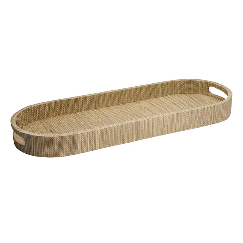 Long Natural Woven Oval Tray, 22" | At Home