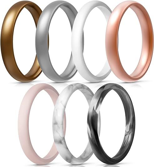 Egnaro Thin and Stackable Silicone Wedding Bands Women - 2.5mm Width - 1.8mm Thick | Amazon (US)
