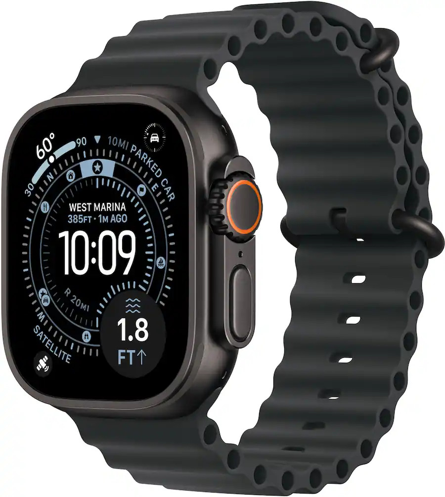 Apple Watch Ultra 3 (GPS+Cellular) 49mm Titanium Case with Black Ocean Band - Black - (2025) | Best Buy U.S.