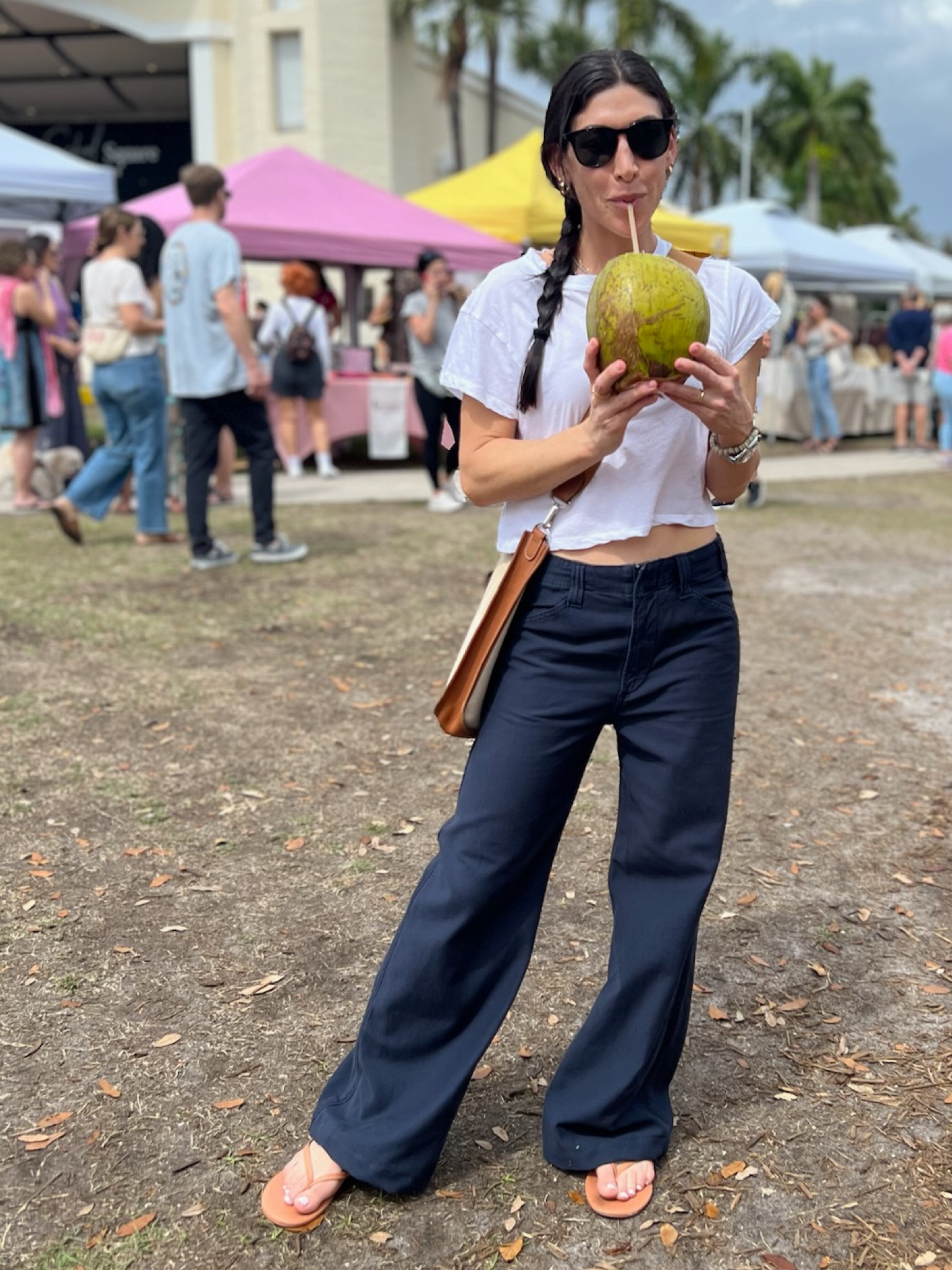 Something old, something new… fave tkees and citizens of humanity blue pants. Perfect for Coco Market 🥥