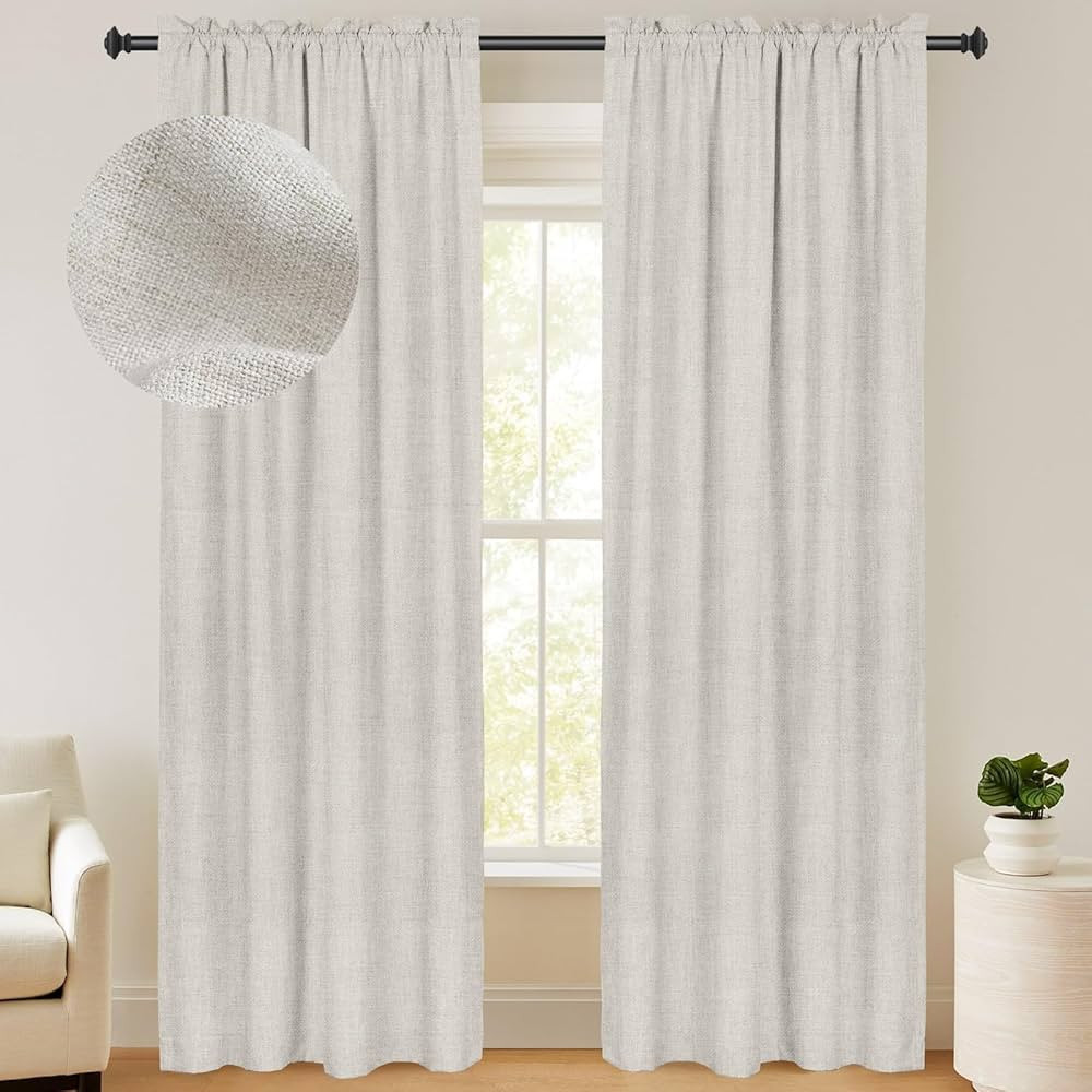 100% Blackout Shield Linen Blackout Curtains 84 Inches Long 2 Panels Set, Blackout Curtains for B... | Amazon (US)